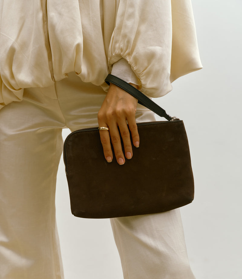 Wristlet Clutch Nubuck Chocolate with Elvis Cacao