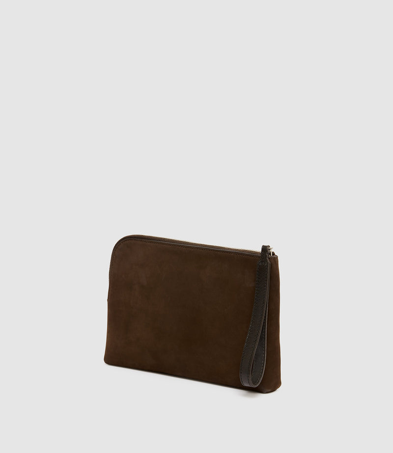 Wristlet Clutch Nubuck Chocolate with Elvis Cacao