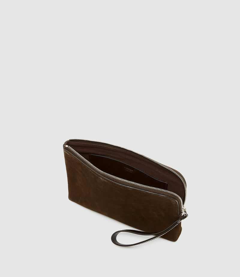 Wristlet Clutch Nubuck Chocolate with Elvis Cacao
