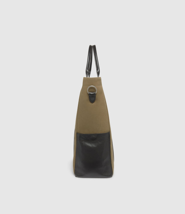 Mariner Zippered Tote Military Twill Khaki with Cacao