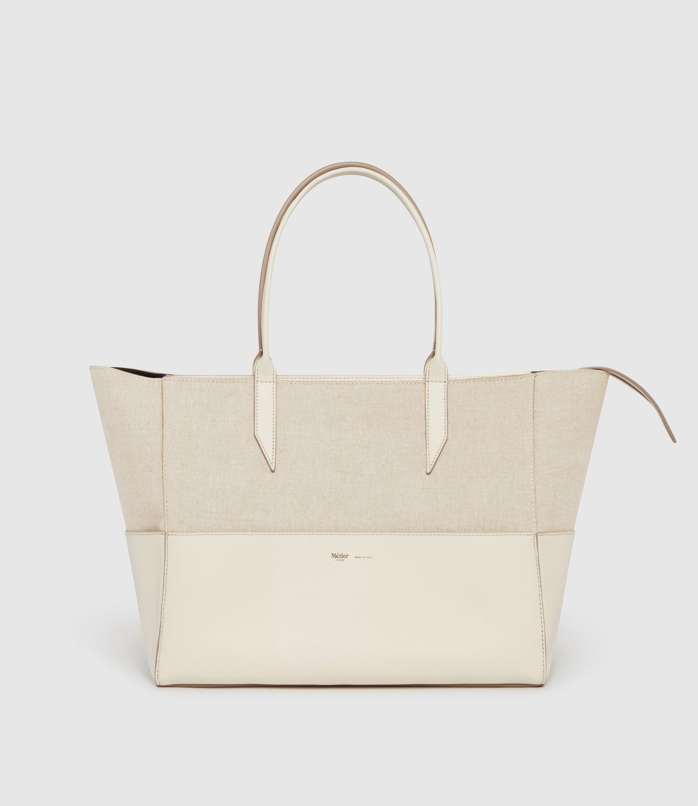 Incognito Small Cabas Natural Linen With Smooth Calfskin White Sand