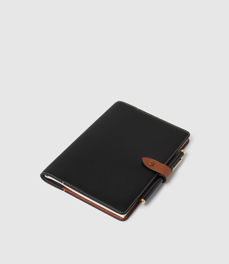 A5 Notebook Cover Buffalo Black with Cognac