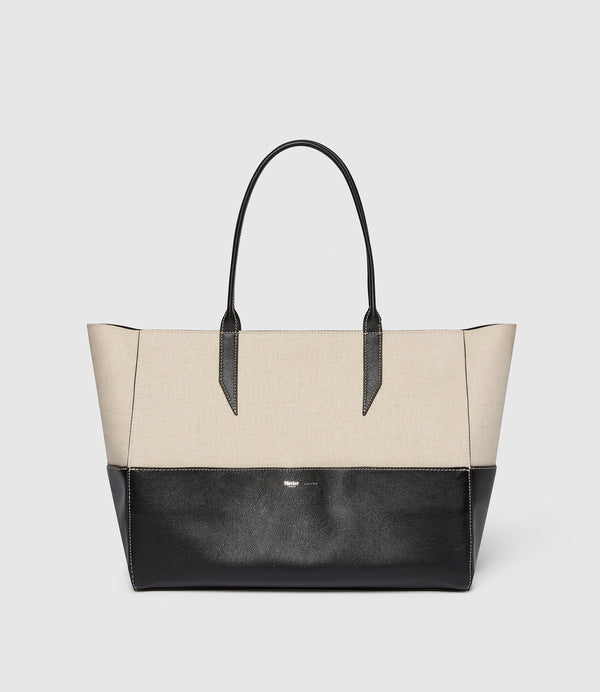 Incognito Small Cabas Linen with Apple Leather Black