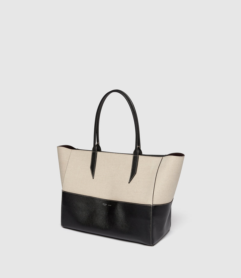 Incognito Small Cabas Linen with Apple Leather Black