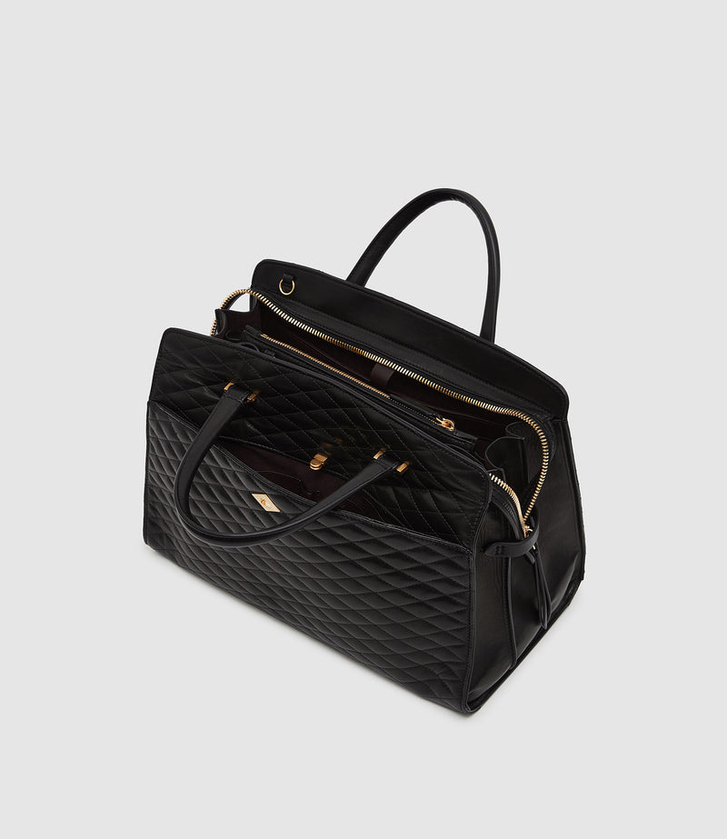 Private Eye Nappa Diamond Quilt Black with Gold Hardware
