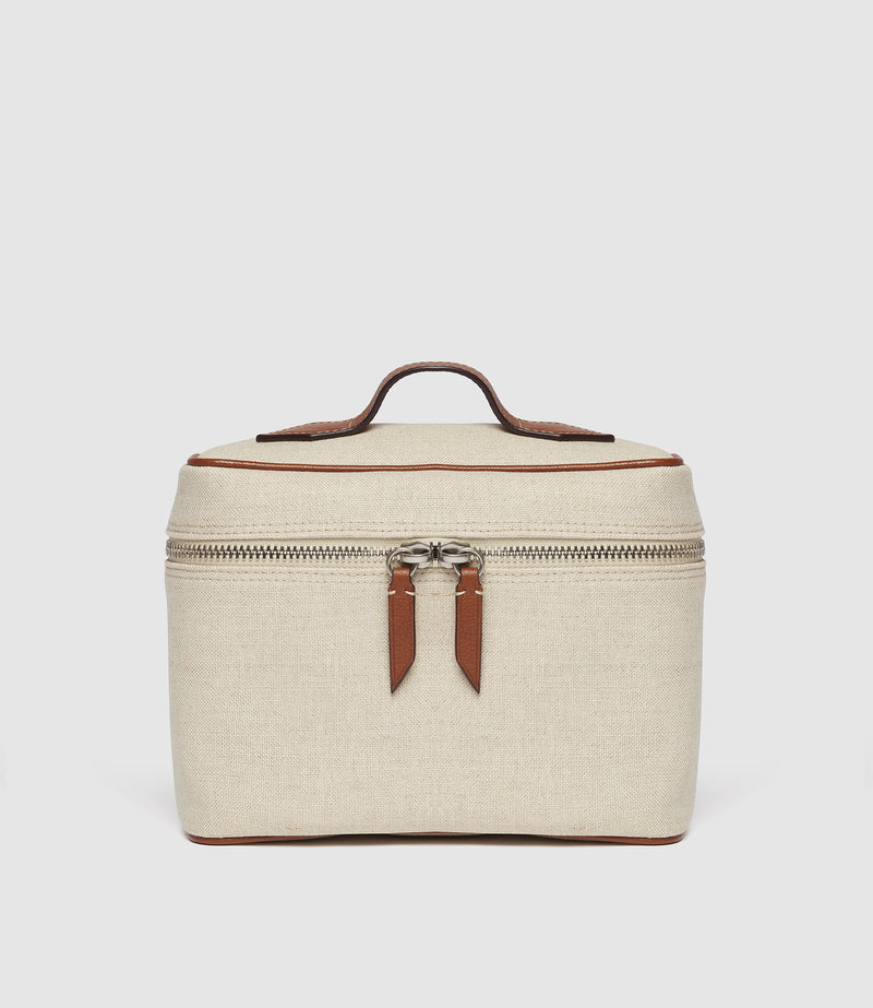 Many Days Toiletry Bag Natural Linen with Cognac