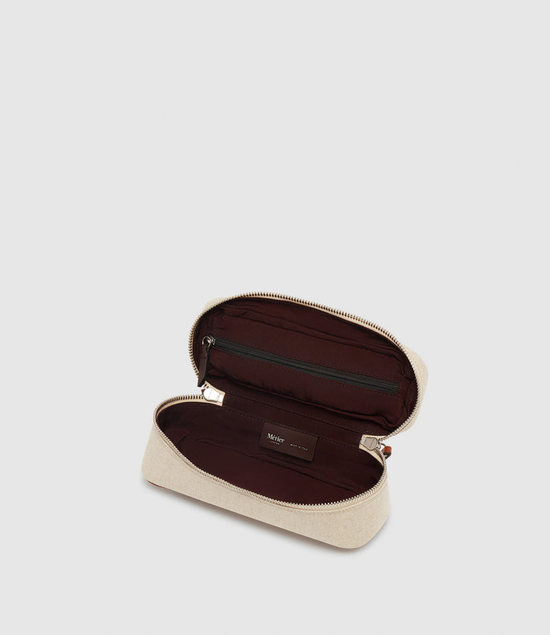 One Day Toiletry Bag Natural Linen with Cognac