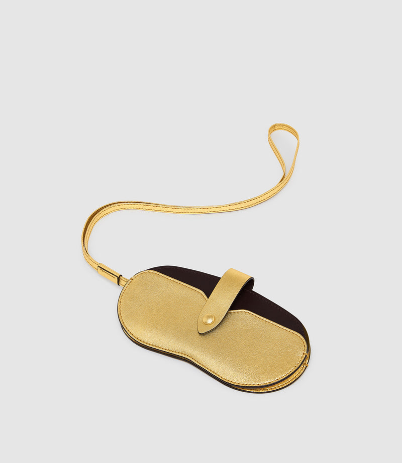 ISSIMO | Métier Glasses Case Double With Strap Metallic Calfskin Gold