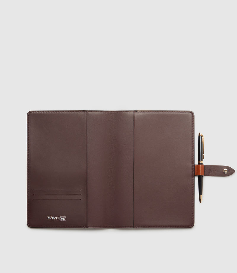 Air Mail x Métier A5 Notebook Cover Smooth Calfskin Navy with Buffalo Cognac