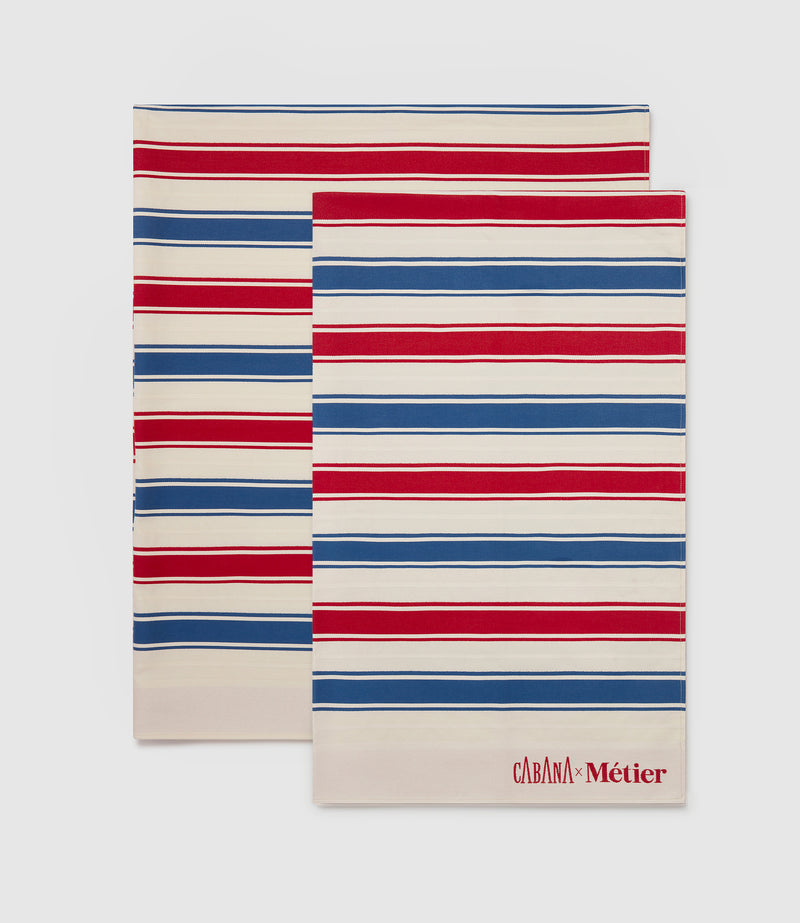 Large Beach Blanket Sustainable Cotton Red and Blue Stripe