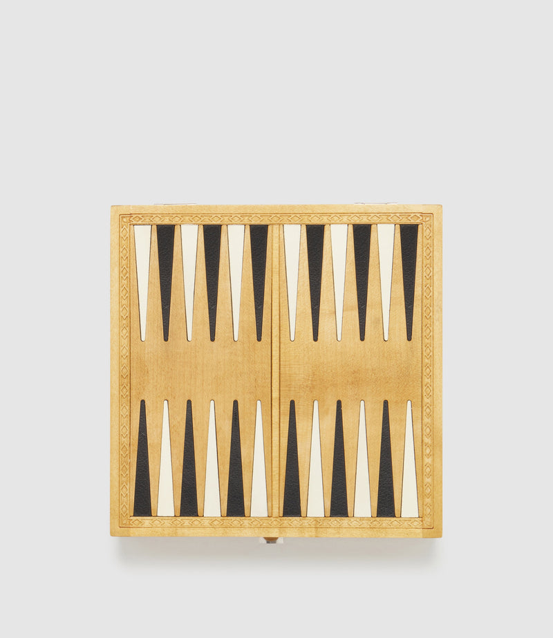 Travel Chess and Backgammon Set in Cognac Leather, Olive and Ebony Wood