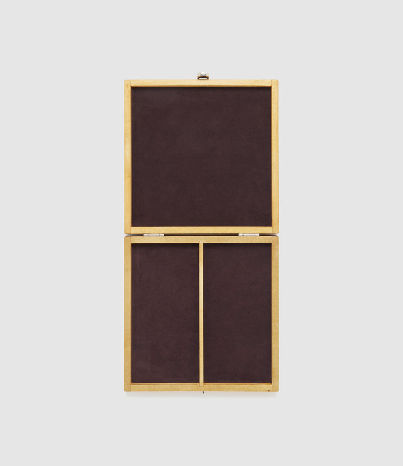 Travel Chess and Backgammon Set in Cognac Leather, Olive and Ebony Wood