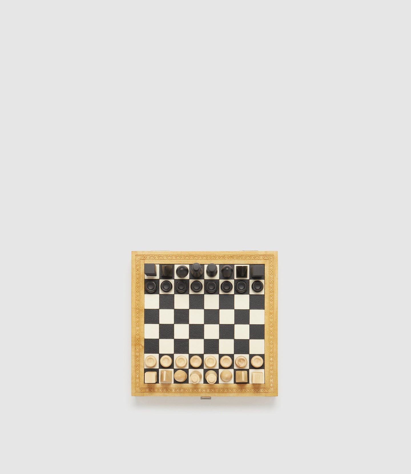 Travel Chess and Backgammon Set in Cognac Leather, Olive and Ebony Wood