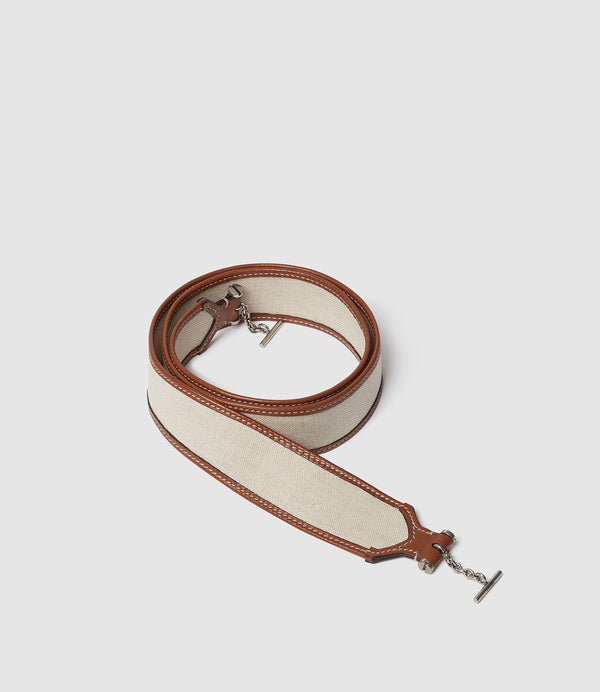 Shoulder Strap Natural Linen with Cognac