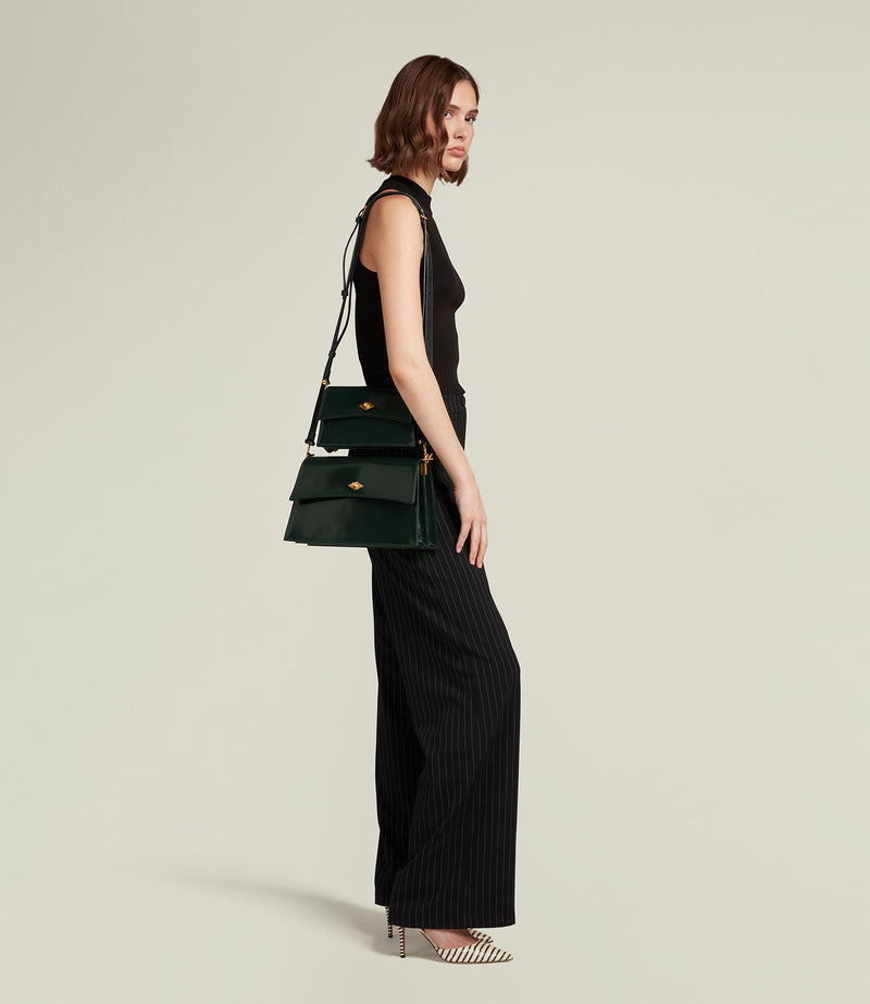 Roma Shoulder Bag Glossy Calfskin Forest Green