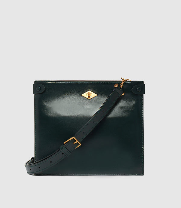 Stowaway Crossbody Glossy Calfskin Forest Green