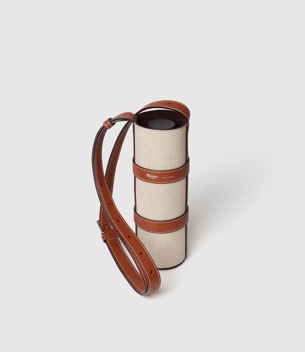 Water Bottle Holder Natural Linen with Cognac