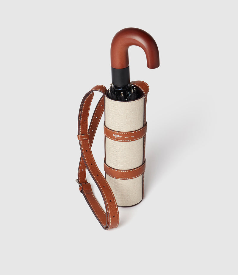 Water Bottle Holder Natural Linen with Cognac